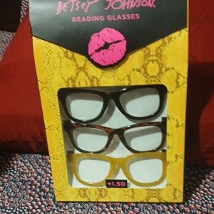 Betsey Johnson Black, Tortoiseshell, and Yellow Glasses Trio